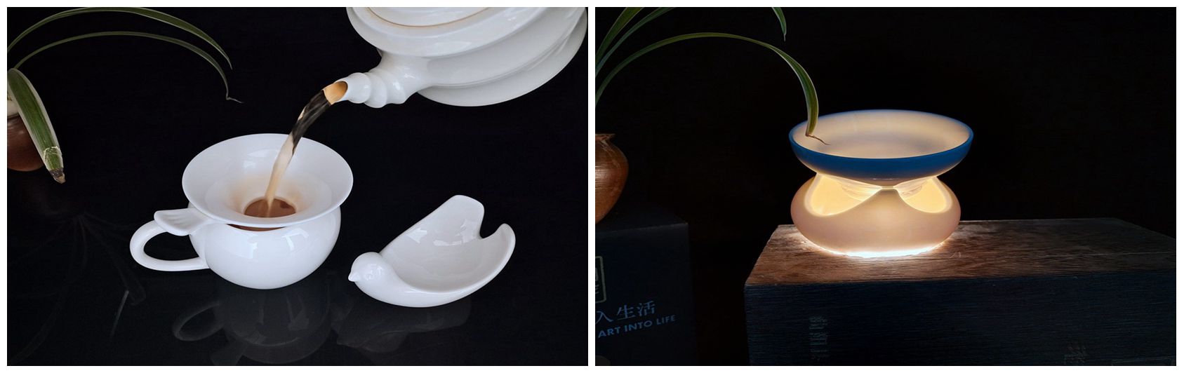 白瓷茶器：小鳥茶漏和三角茶漏，氣質典雅脫俗，非常具有現代氣息